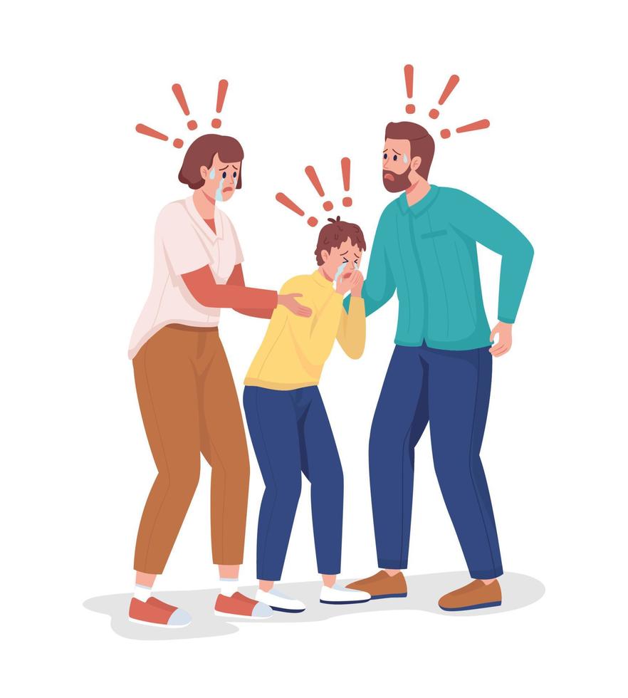 Family members showing sudden shock semi flat color vector characters. Full body people on white. Experiencing distress isolated modern cartoon style illustration for graphic design and animation