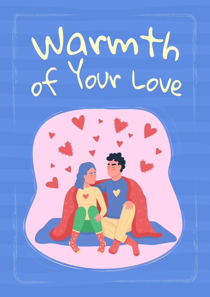 Couple dating poster flat vector template. Romantic relationship. Brochure, booklet one page concept design with cartoon characters. Warmth of your love flyer, leaflet with copy space