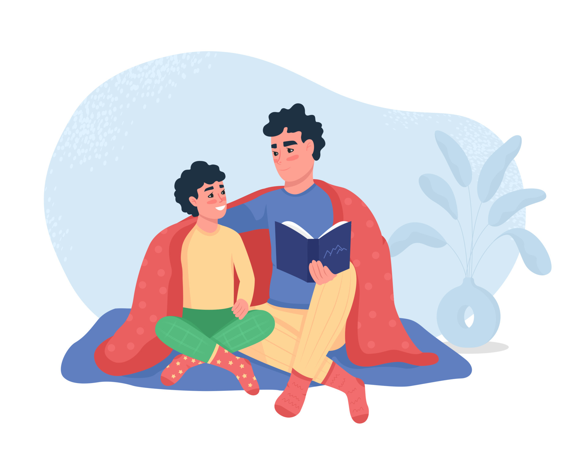 Family Reading 2d Vector Isolated Illustration Cozy Home Parent Under Blanket With Book Father And Son Flat Characters On Cartoon Background Spending Quality Time Together Colourful Scene Vector Art At Vecteezy