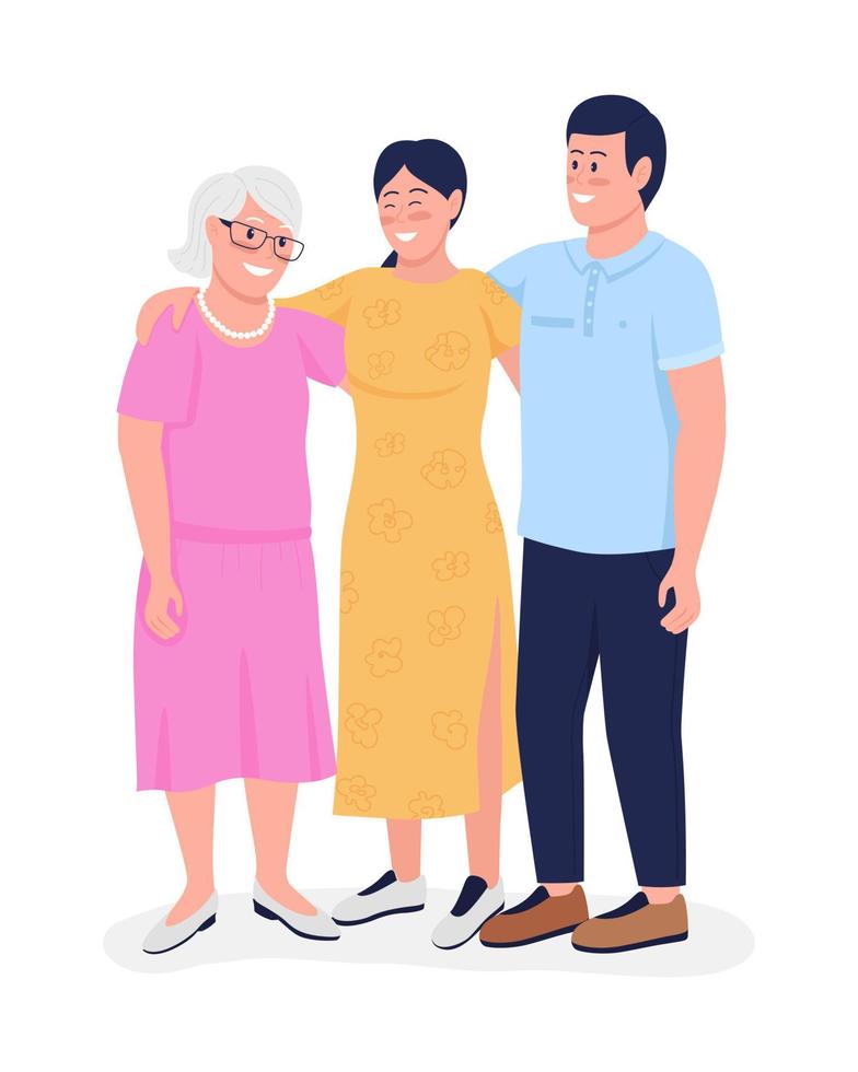 Happy family hugging each other semi flat color vector characters. Full body people on white. Mother birthday celebration isolated modern cartoon style illustration for graphic design and animation