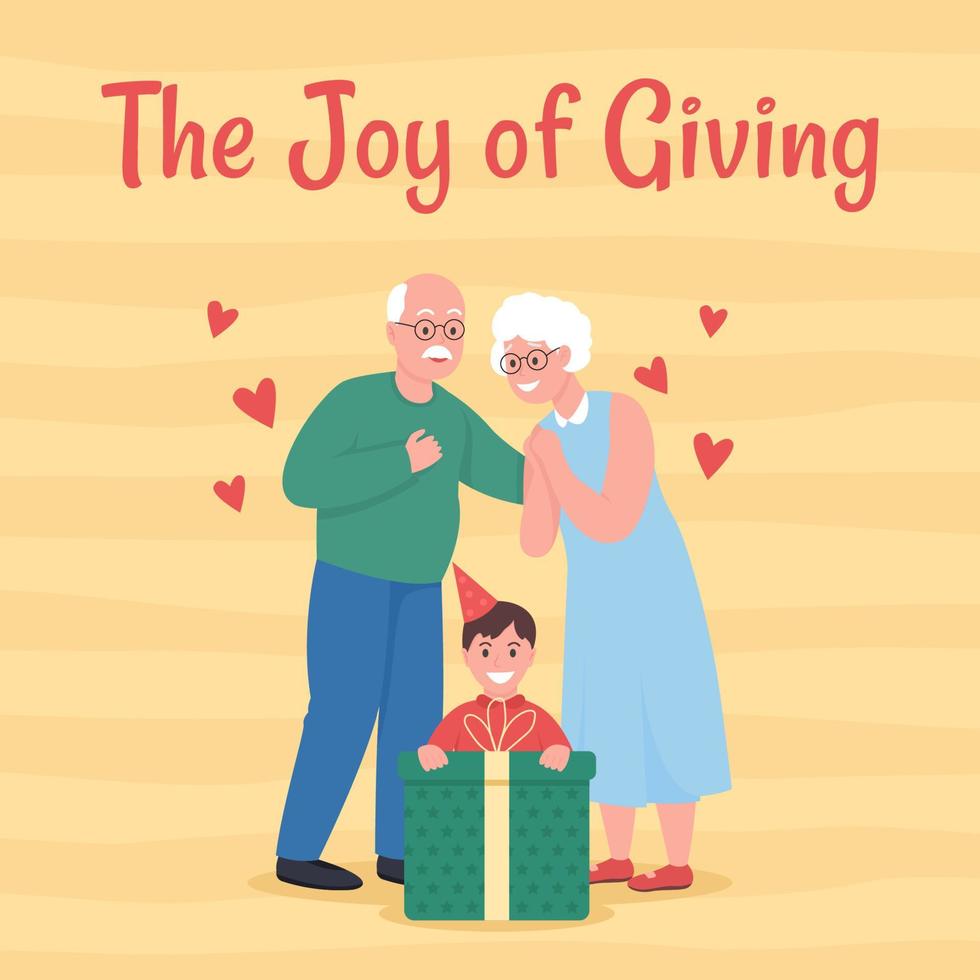 Grandparents gifts social media post mockup. Joy of giving phrase. Web banner design template. Family celebrate holiday booster, content layout with inscription. Poster, print ad and flat illustration vector