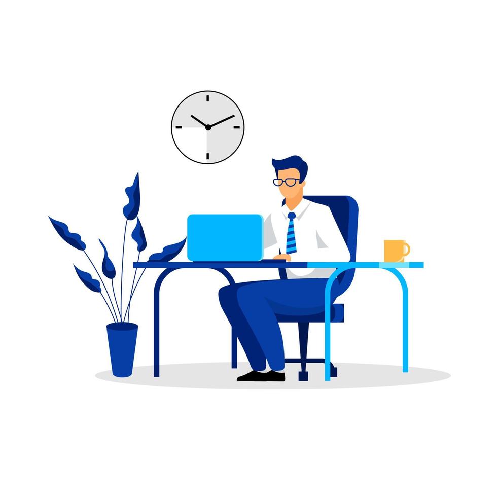 Businessman, entrepreneur, ceo, banker, financer, consultant working in office flat vector illustration. Manager, office worker, boss at workplace isolated cartoon character on white background