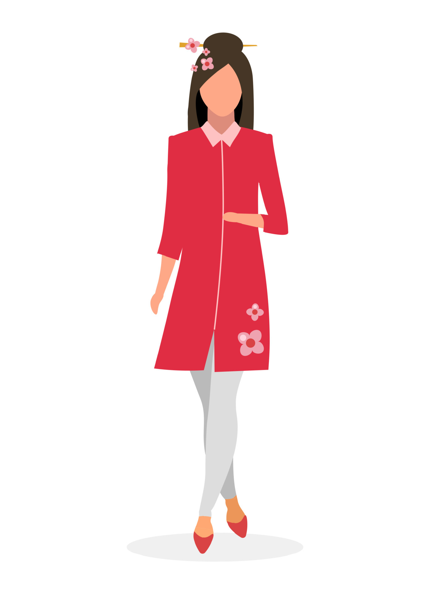 Japanese girl flat vector illustration. Young woman with sticks and sakura flowers in hair. Elegant lady in modern kimono style dress. Asian girl cartoon character isolated on white background 4379176 Vector Art Japanese girl flat vector illustration. Young woman with sticks and sakura flowers in hair. Elegant lady in modern kimono style dress. Asian girl cartoon character isolated on white background 4379176 Vector Art