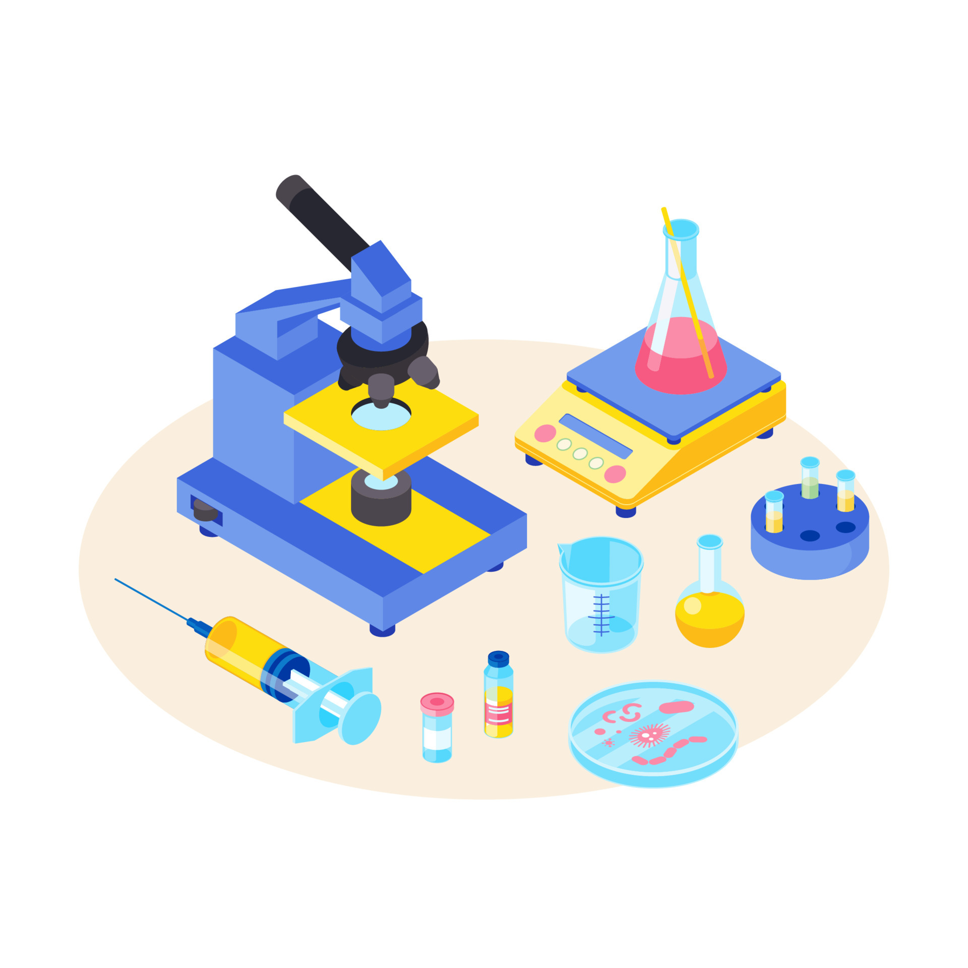 Lab tests isometric color vector illustration. Chemical experiment
