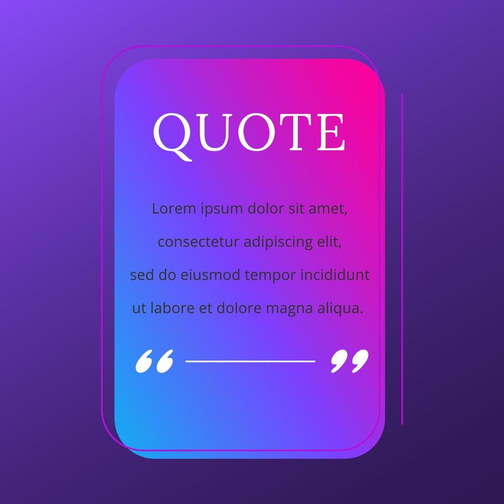 Quote blank frame vector template. Blue and pink gradient speech bubble. Quotation, citation text box design. Rectangle with rounded edges empty textbox background for message, comment, note