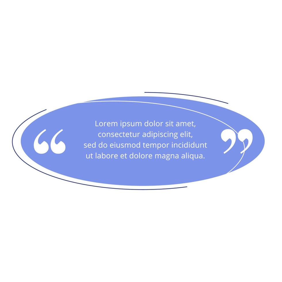 Quote blank frame vector template. Blue speech bubble. Quotation, citation text box design. Oval empty textbox background for message, comment, note