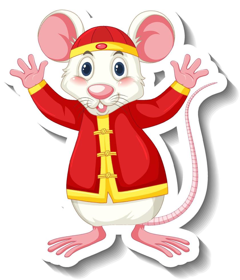 White rat in chinese costume cartoon character vector
