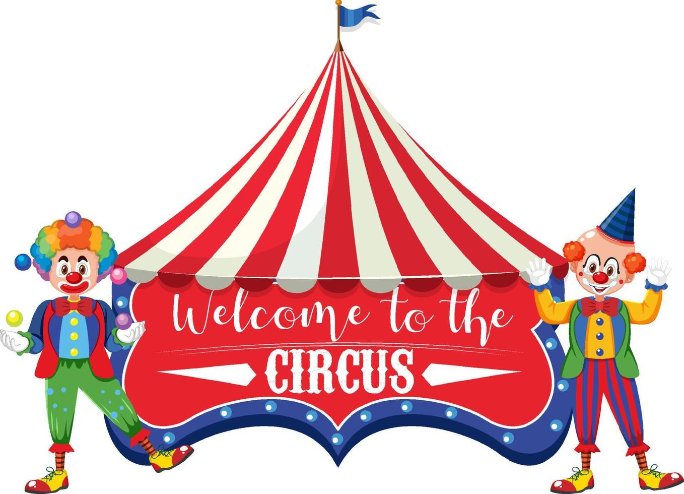 bienvenido a la pancarta de circo con actuación de payaso vector