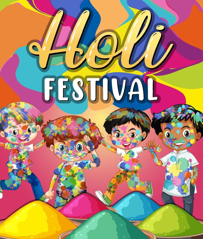 banner del festival holi con personajes infantiles vector