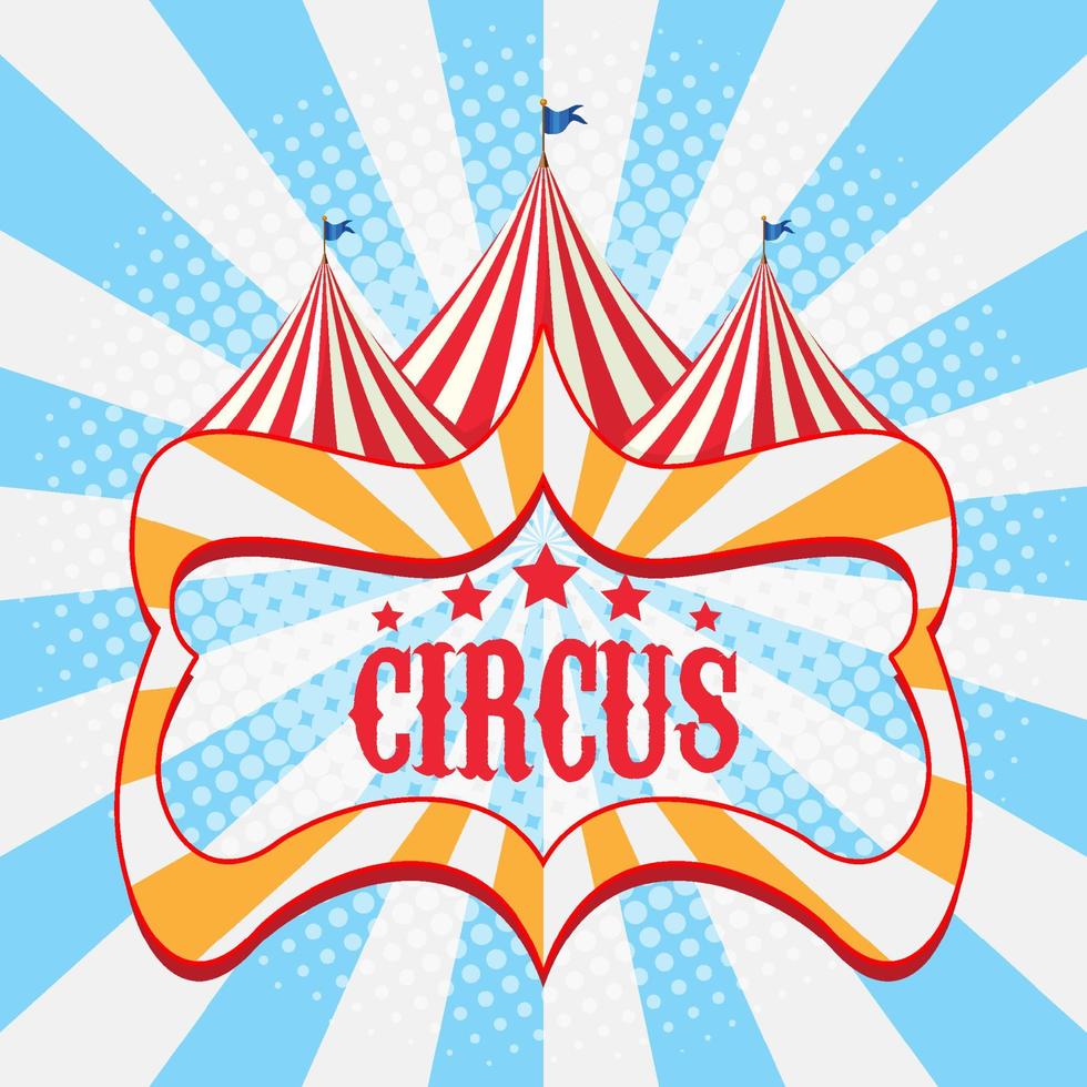Diseño de banner de circo en rayos azules brillantes. vector