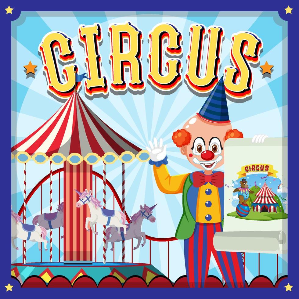 Circus poster design with clown cartoon vector