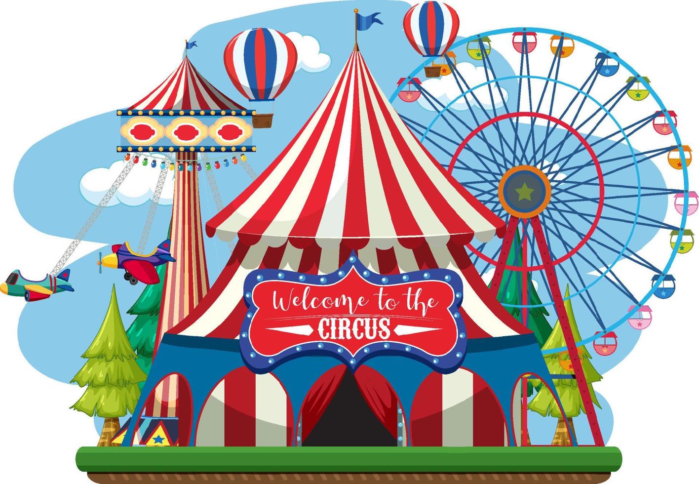 Circus dome at amusement park on white background vector