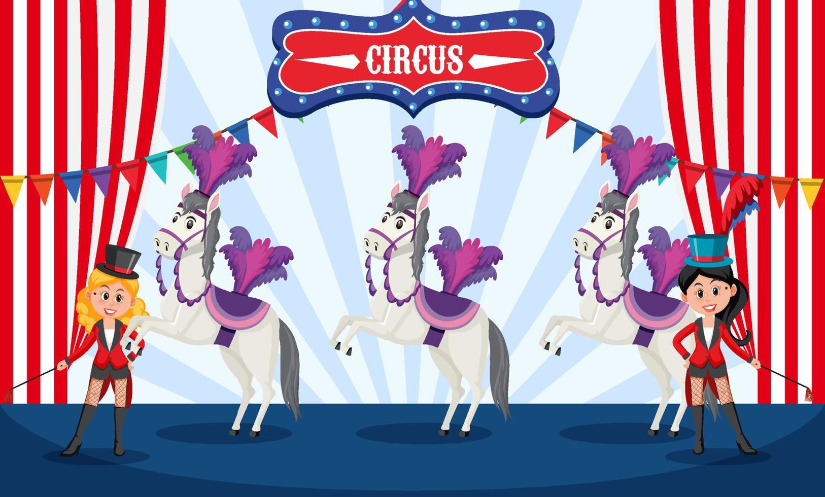 actuación de circo con un personaje de dibujos animados de caballos vector