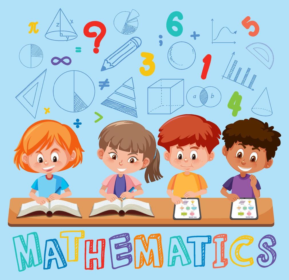 Children learning math with math symbol and icon vector