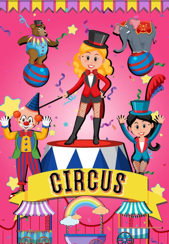 Circus banner design with circus character vector