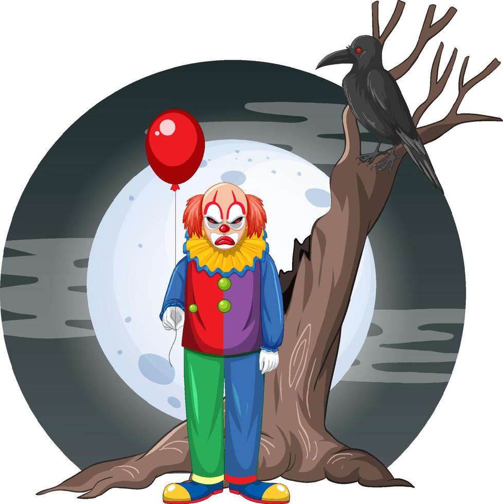 Scary creepy clown holding balloon vector