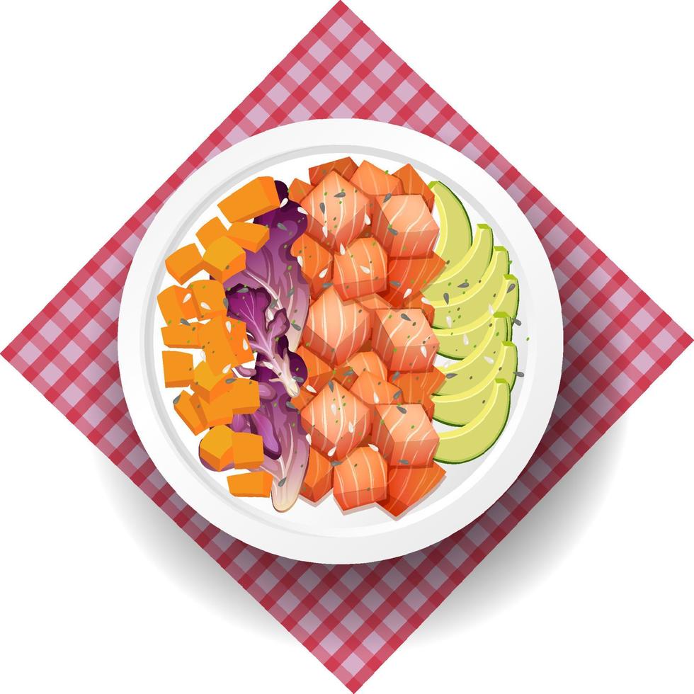 Healthy breakfast with salmon salad bowl vector