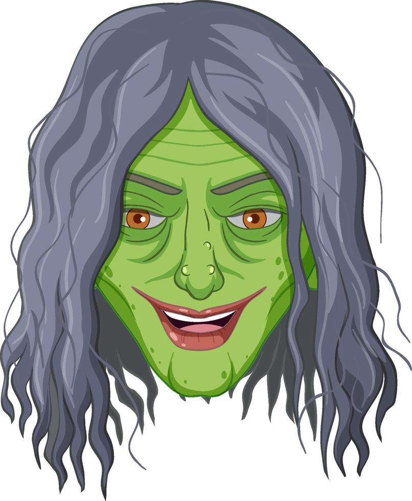 Cara de bruja vieja malvada sobre fondo blanco. vector