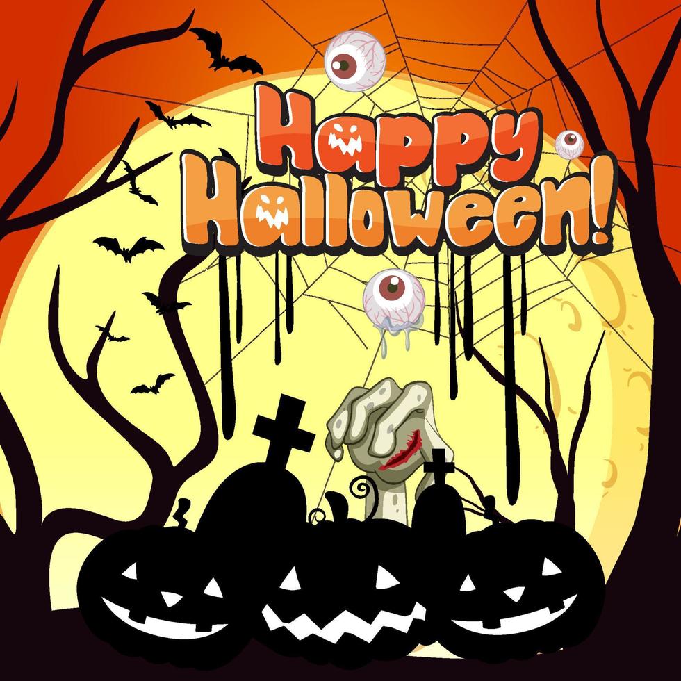 Happy Halloween background with scary pumpkin silhouette vector