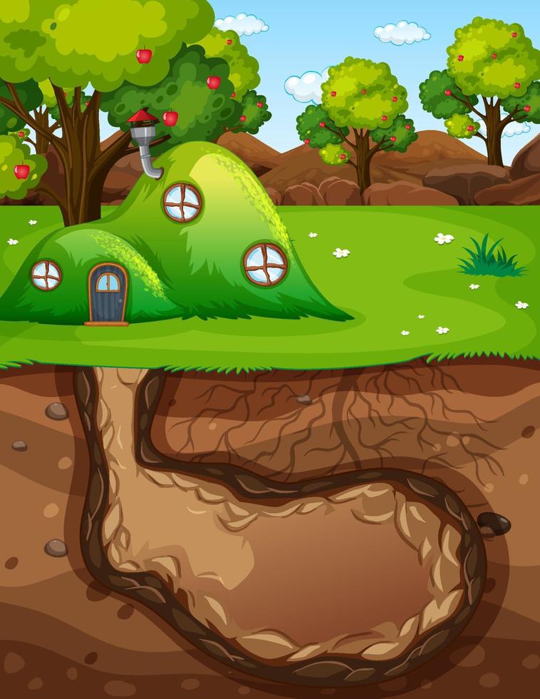 Underground animal hole with ground surface of the garden scene vector