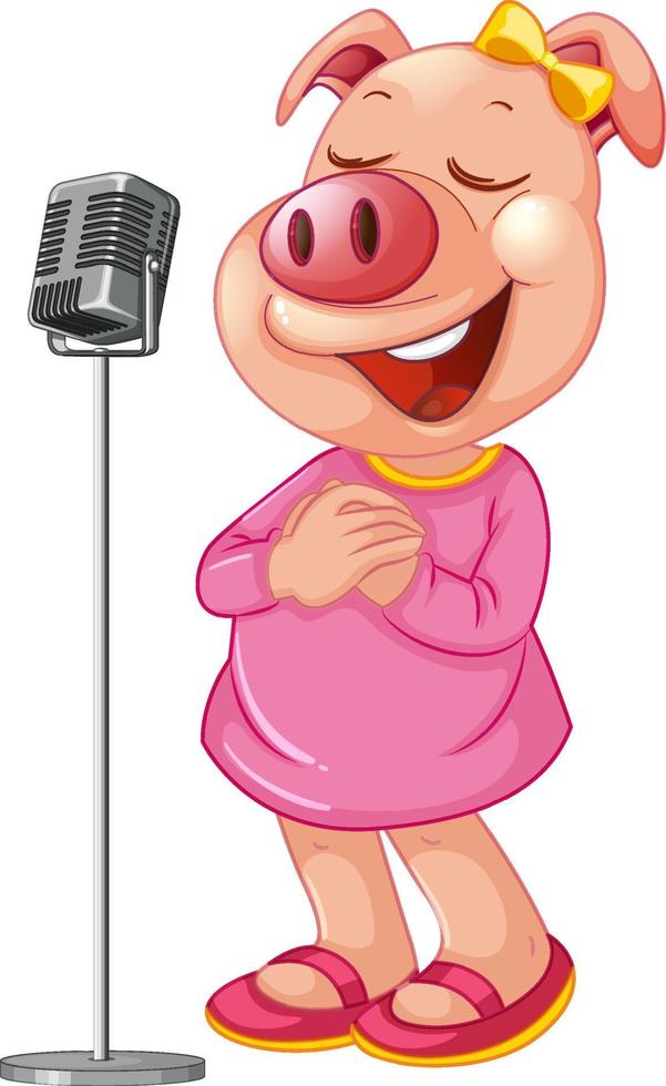 Little cute piglet singing with microphone vector