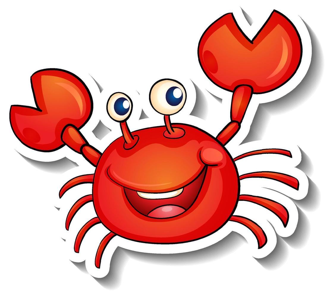 Smiling red crab cartoon sticker vector