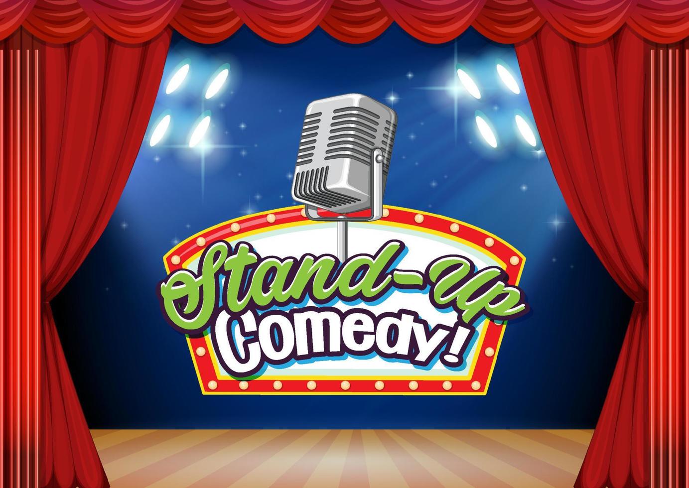 Stand Up Comedy Banner Design With Red Curtains Background vector