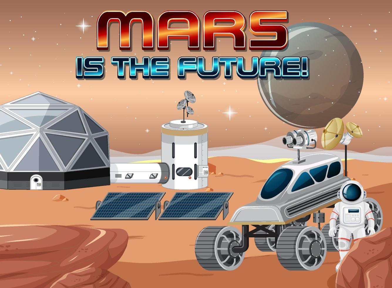 Astronaut space station on planet with Mars is the future logo vector