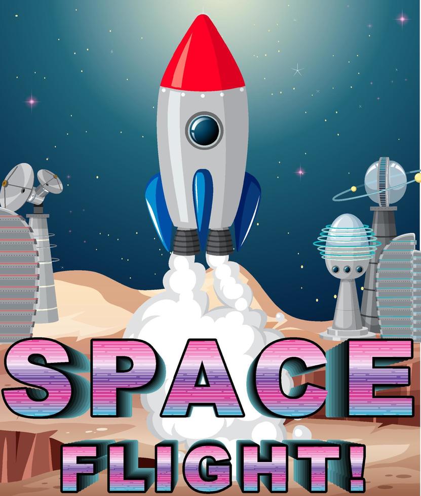 Space Flight poster design with spaceship vector