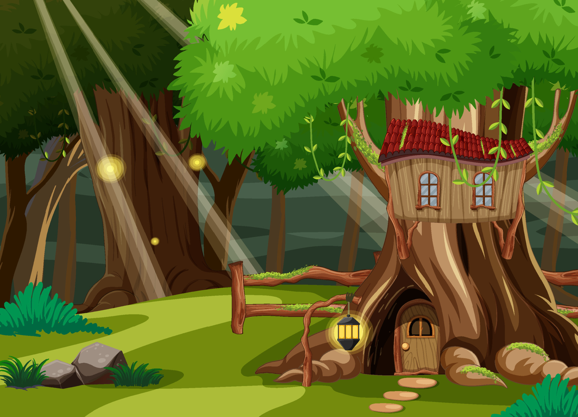 Fantasy forest background with hollow tree 4382687 Vector Art at Vecteezy Fantasy forest background with hollow tree 4382687 Vector Art at Vecteezy