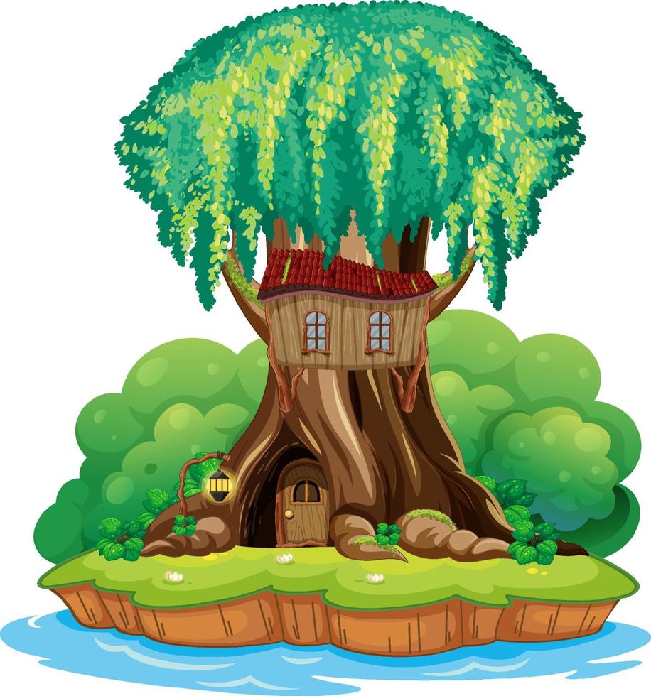 Fantasy tree house inside tree trunk vector