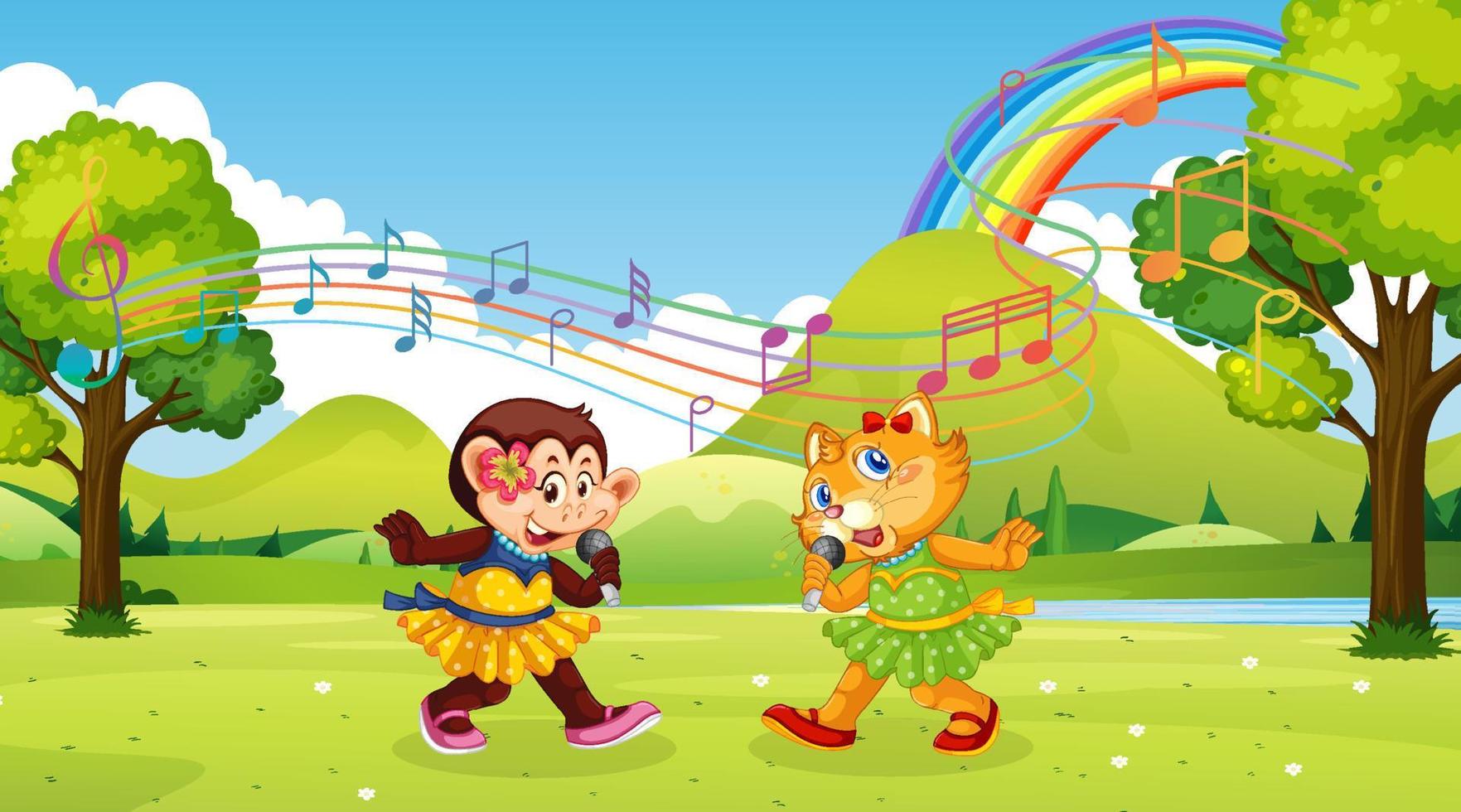 Cute animals performance singing at the park vector