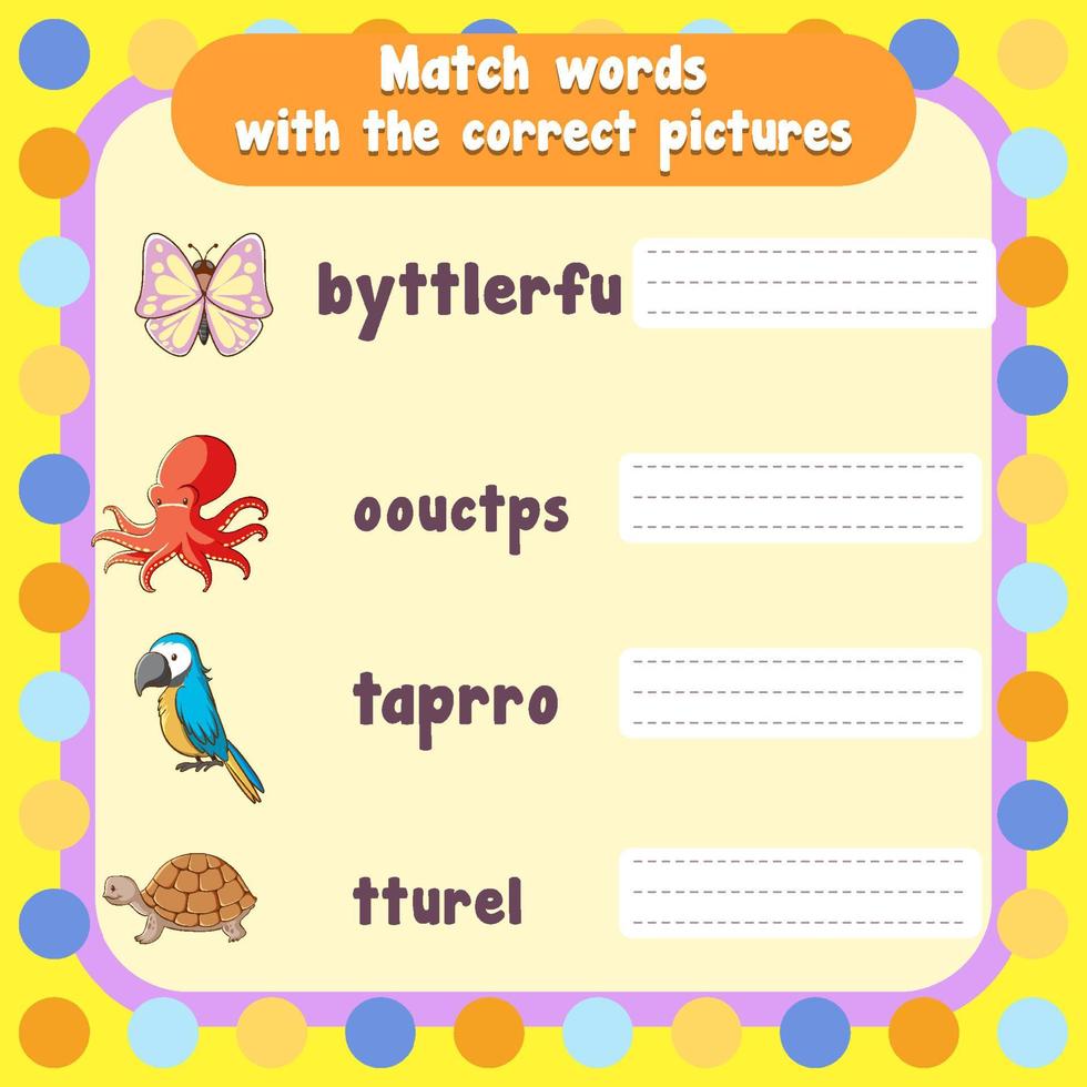 Spelling word game worksheet template vector