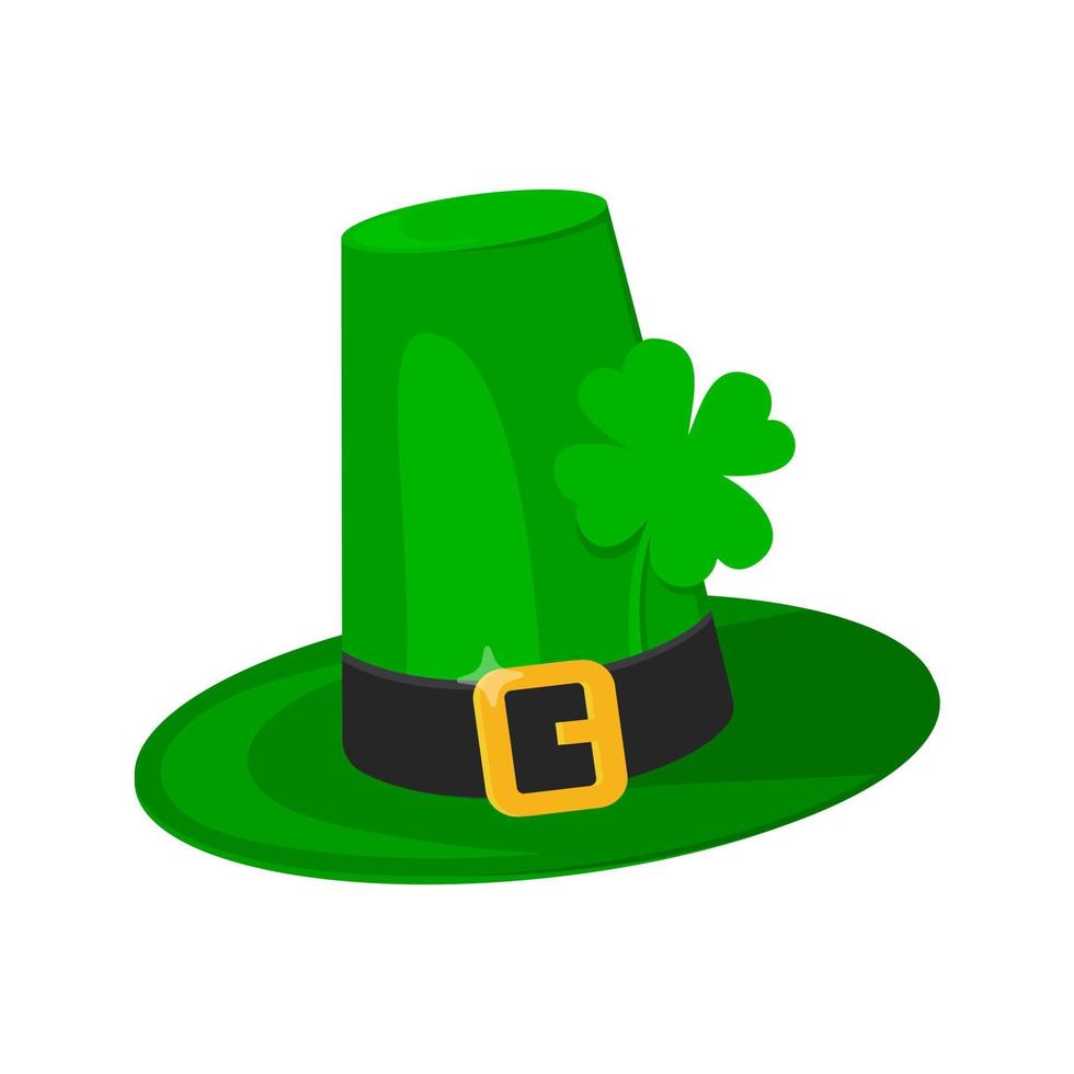 Saint Patrick Day leprechaun green hat with shamrock clover leaf icon. vector