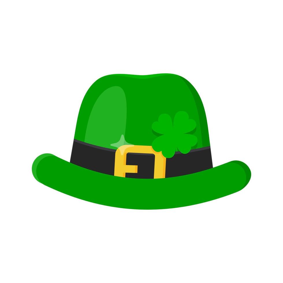 Saint Patrick Day leprechaun green hat with shamrock clover leaf icon. vector