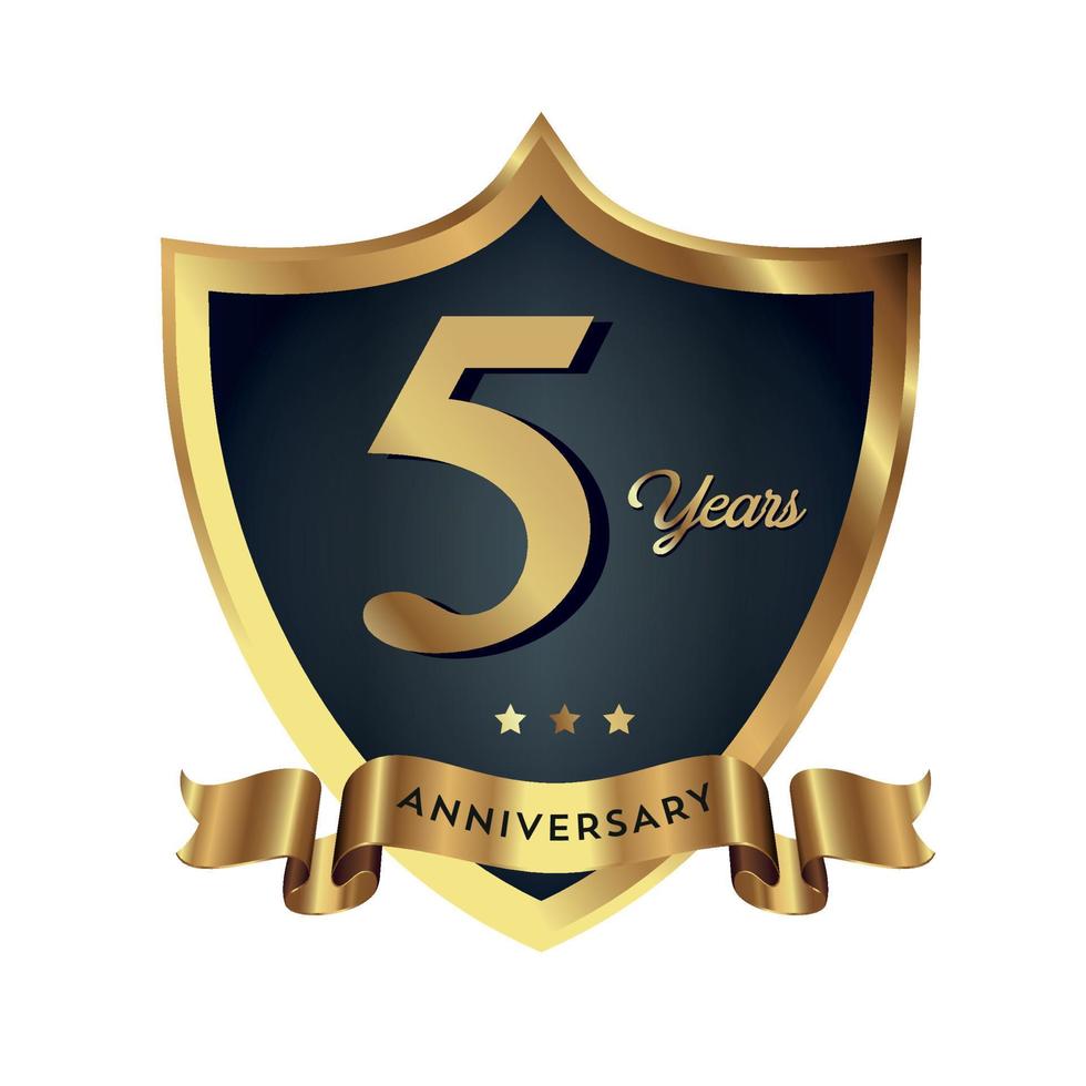 5to aniversario celebrando el fondo de negocios de la empresa de texto con números. plantilla de evento de aniversario de celebración de vector escudo de color rojo dorado oscuro