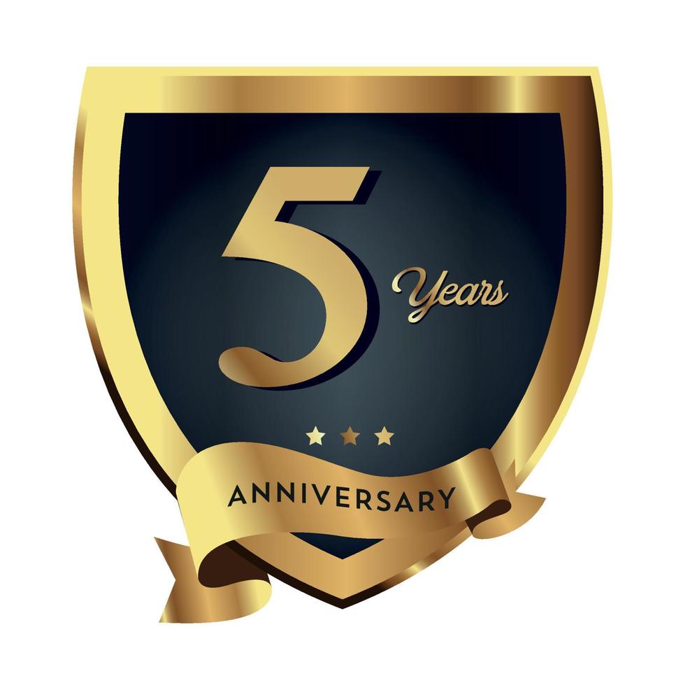 5th Anniversary Celebrating text company business background with numbers. Vector celebration anniversary event template dark gold red color shield