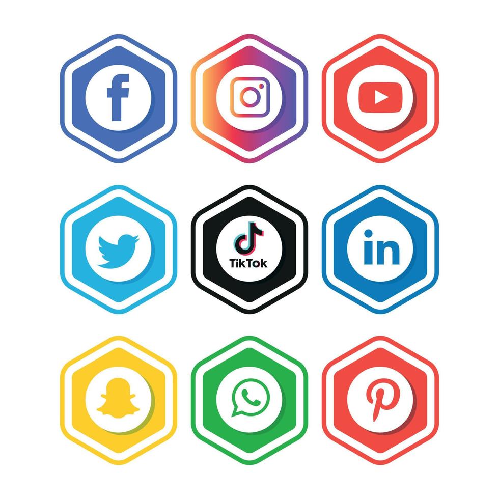 tecnología de iconos planos de redes sociales, red. venta de cara sonriente de grupo de fondo. compartir, me gusta, ilustración vectorial twitter, youtube, whatsapp, snapchat, facebook, instagram, tiktok, tok vector