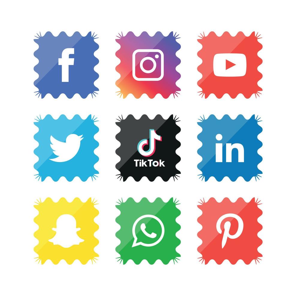 tecnología de iconos planos de redes sociales, red. venta de cara sonriente de grupo de fondo. compartir, me gusta, ilustración vectorial twitter, youtube, whatsapp, snapchat, facebook, instagram, tiktok, tok vector