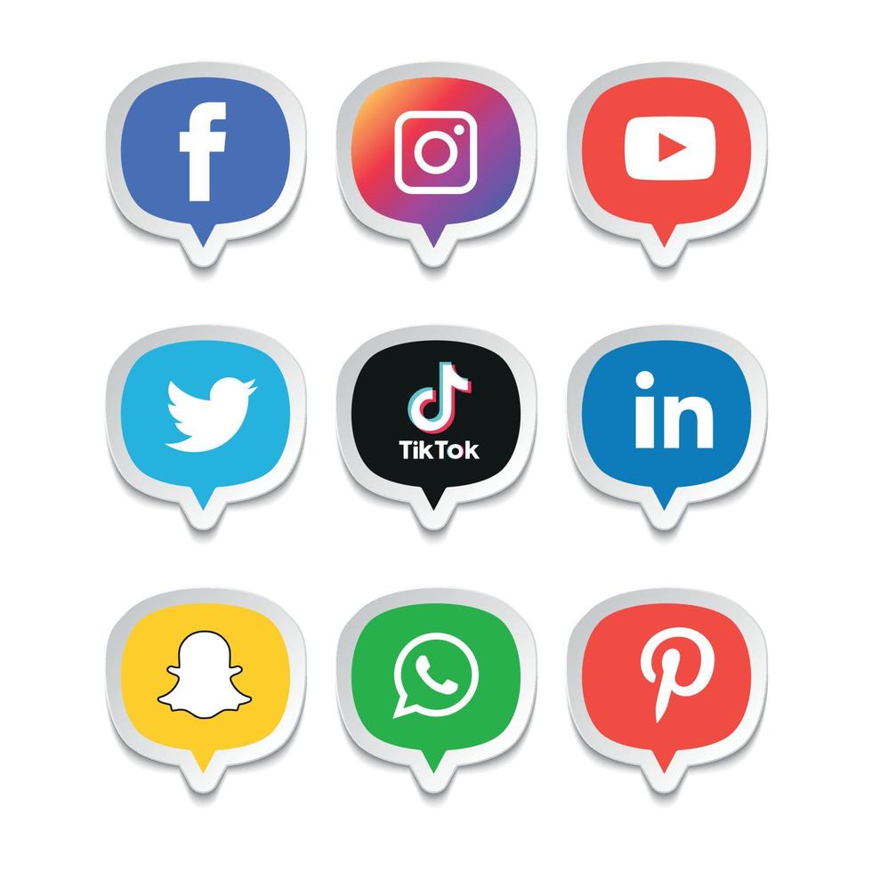 tecnología de iconos planos de redes sociales, red. venta de cara sonriente de grupo de fondo. compartir, me gusta, ilustración vectorial twitter, youtube, whatsapp, snapchat, facebook, instagram, tiktok, tok vector