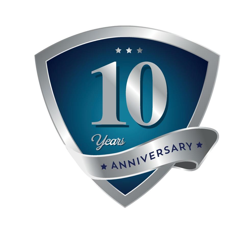 10th Anniversary Celebrating text company business background with numbers. Vector celebration anniversary event template dark gold red color shield