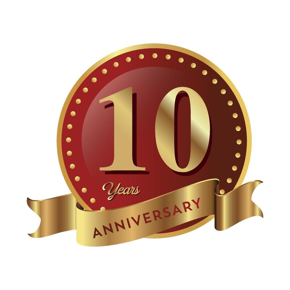 10th Anniversary Celebrating text company business background with numbers. Vector celebration anniversary event template dark gold red color shield