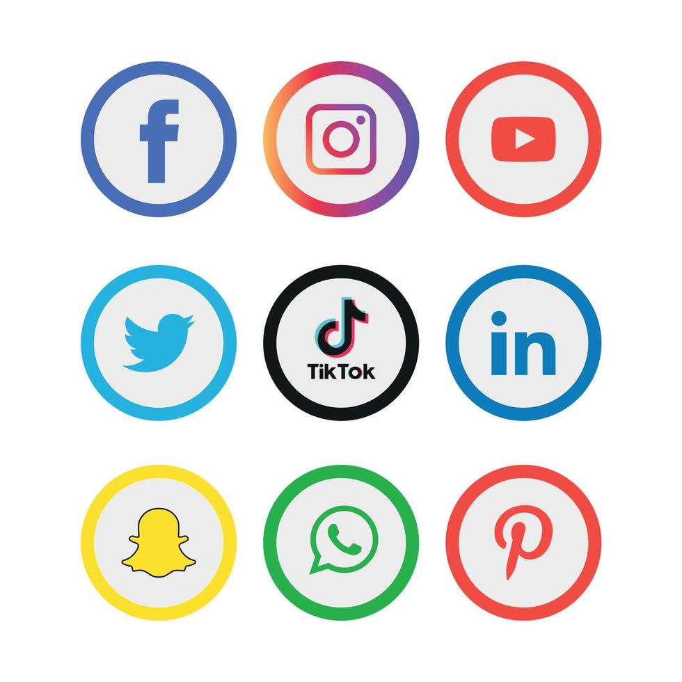 tecnología de iconos planos de redes sociales, red. venta de cara sonriente de grupo de fondo. compartir, me gusta, ilustración vectorial twitter, youtube, whatsapp, snapchat, facebook, instagram, tiktok, tok vector