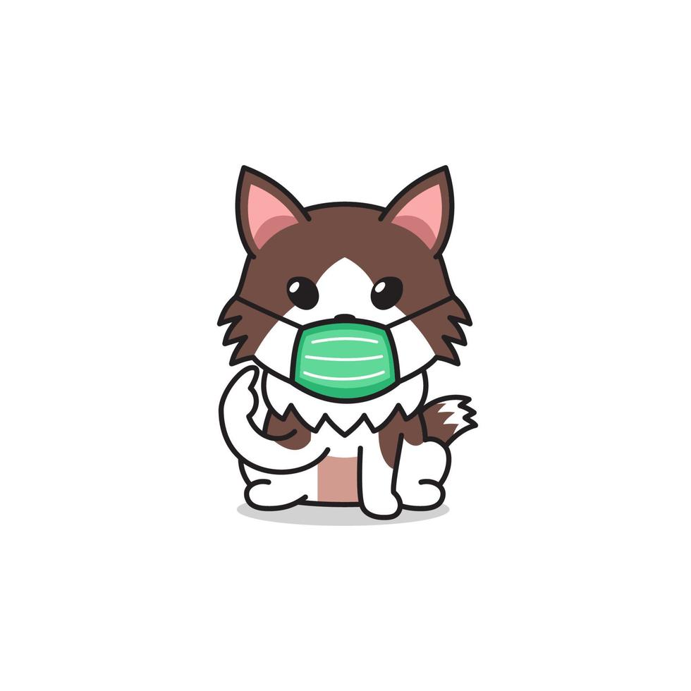 Cartoon character ragamuffin cat wearing protective face mask vector