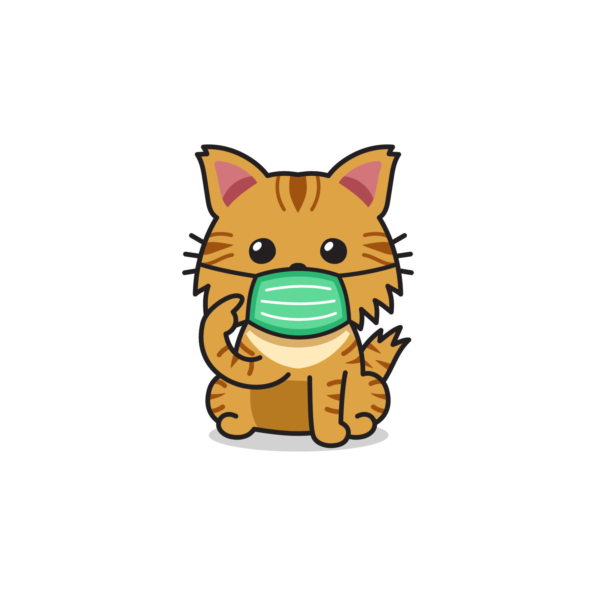 Cartoon character tabby cat wearing protective face mask 4382998 Vector