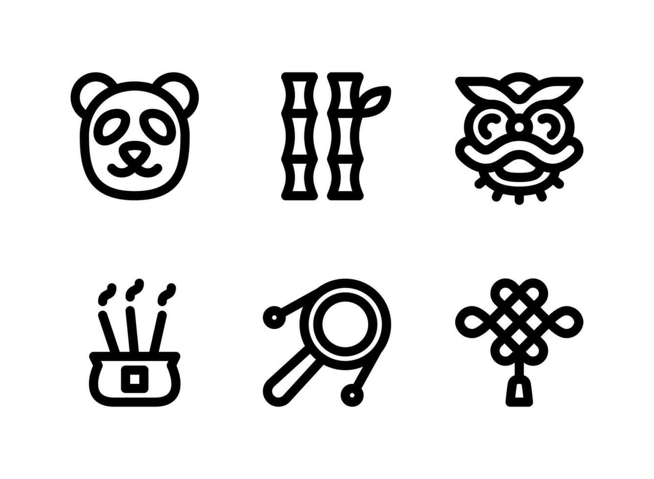 conjunto simple de iconos de líneas vectoriales relacionadas con bienes raíces. contiene iconos como panda, bambú, danza del león y más. vector