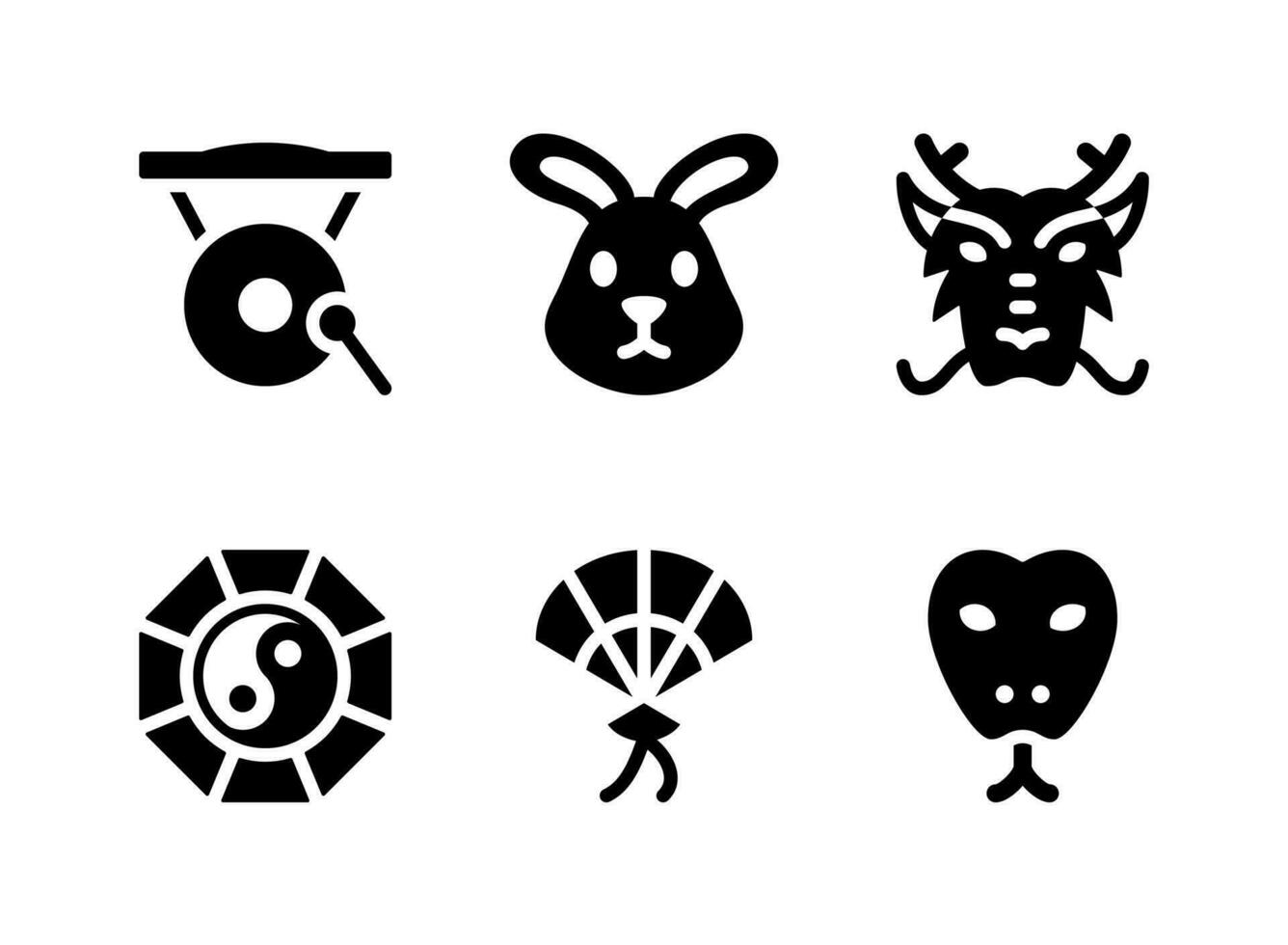 Simple Set of Chinese New Year Related Vector Solid Icons. Contains Icons as Gong, Rabbit, Dragon and more.