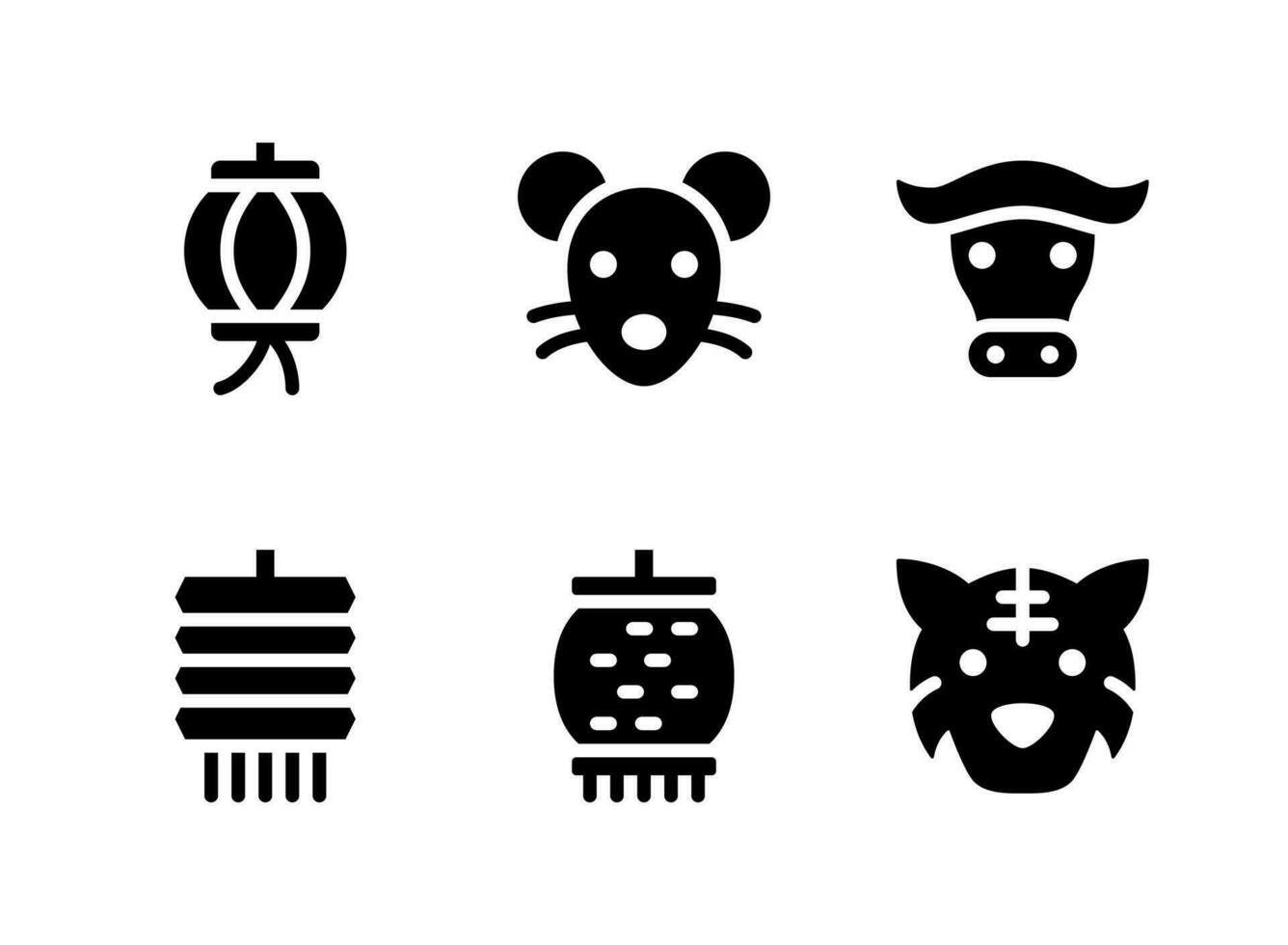 conjunto simple de iconos sólidos vectoriales relacionados con el año nuevo chino. contiene iconos como linterna, ratón, búfalo y más. vector
