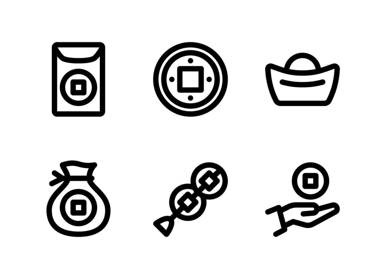 Simple Set of Chinese Coins Related Vector Line Icons. Contains Icons as Envelope, Coin, Ingot and more.