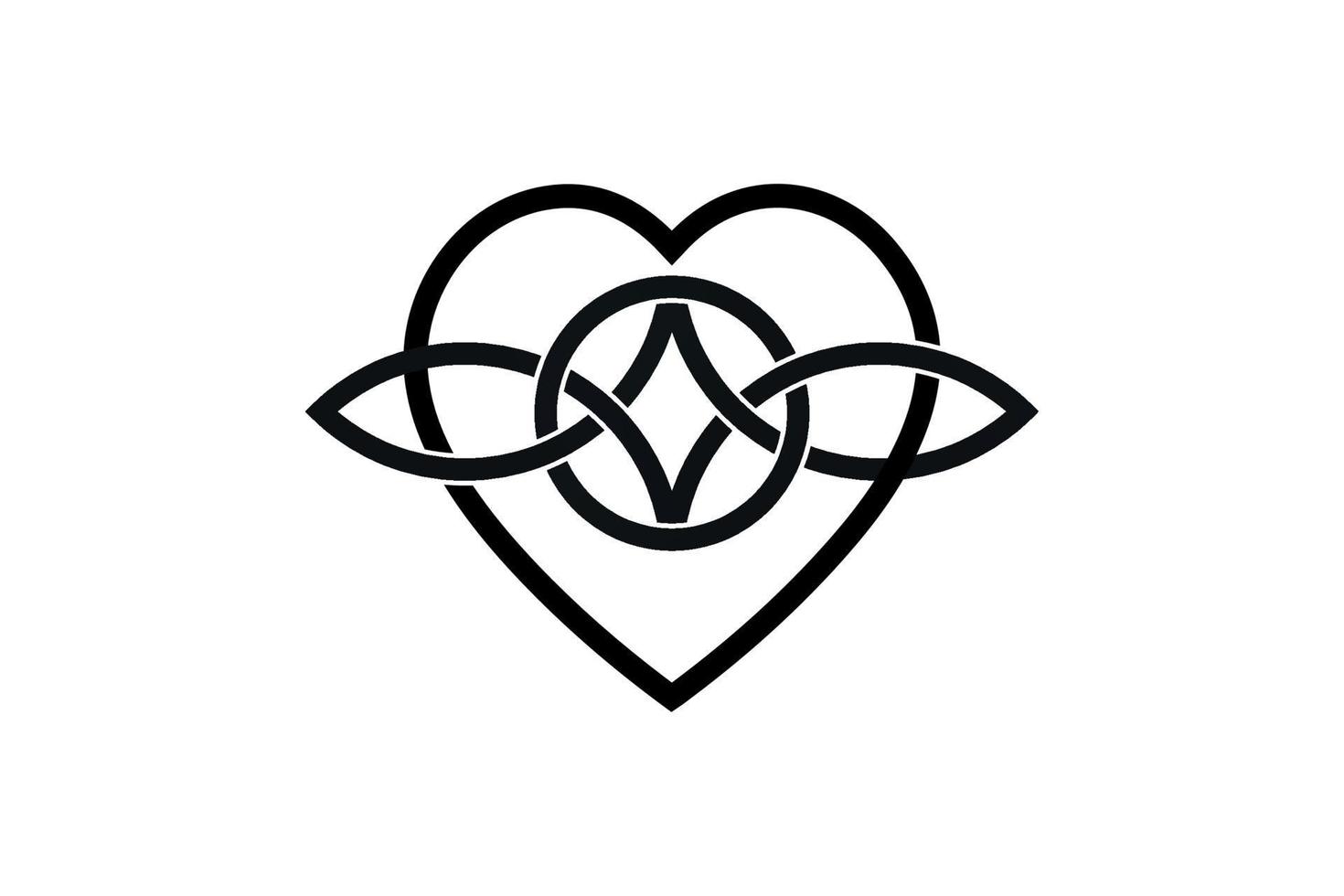 nudo de amor celta, forma de corazón entrelazado, nudo de símbolo de amor eterno. icono de logotipo concepto de San Valentín, tatuaje de vector negro aislado sobre fondo blanco